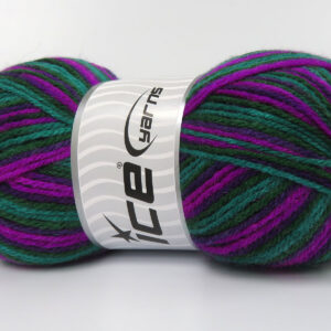 4x100gr Wool Varicolor Light Green Shades, Purple Shades