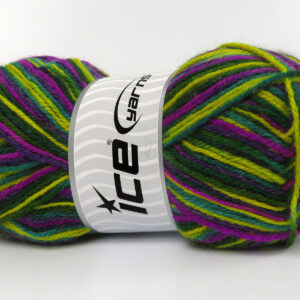 4x100gr Wool Varicolor Light Green Shades, Purple Shades, Yellow