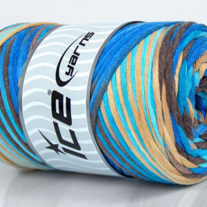 1x250gr Natural Cotton Color 3mm Blue Shades, Brown Shades, Cream