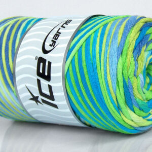 1x250gr Natural Cotton Color 3mm Green Shades, Blue, Lilac