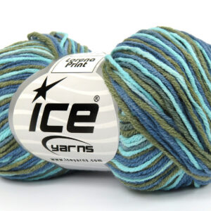 8x50gr Lorena Print Khaki, Turquoise Shades, Blue