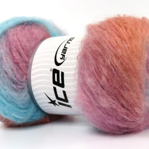 2x150gr Bella Mohair Turquoise, Pink Shades, Light Grey