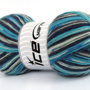 4x100gr Sock Varicolor Turquoise, Blue, Beige, Grey Shades