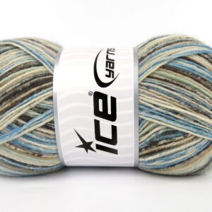 3x100gr Sock Print Cream, Camel, Brown, Blue, Grey