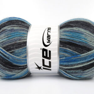 4x100gr Sock Design Turquoise Shades, Black, Grey
