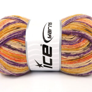 3x100gr Sock Print Orange, Gold, Cream, Purple, Dark Grey